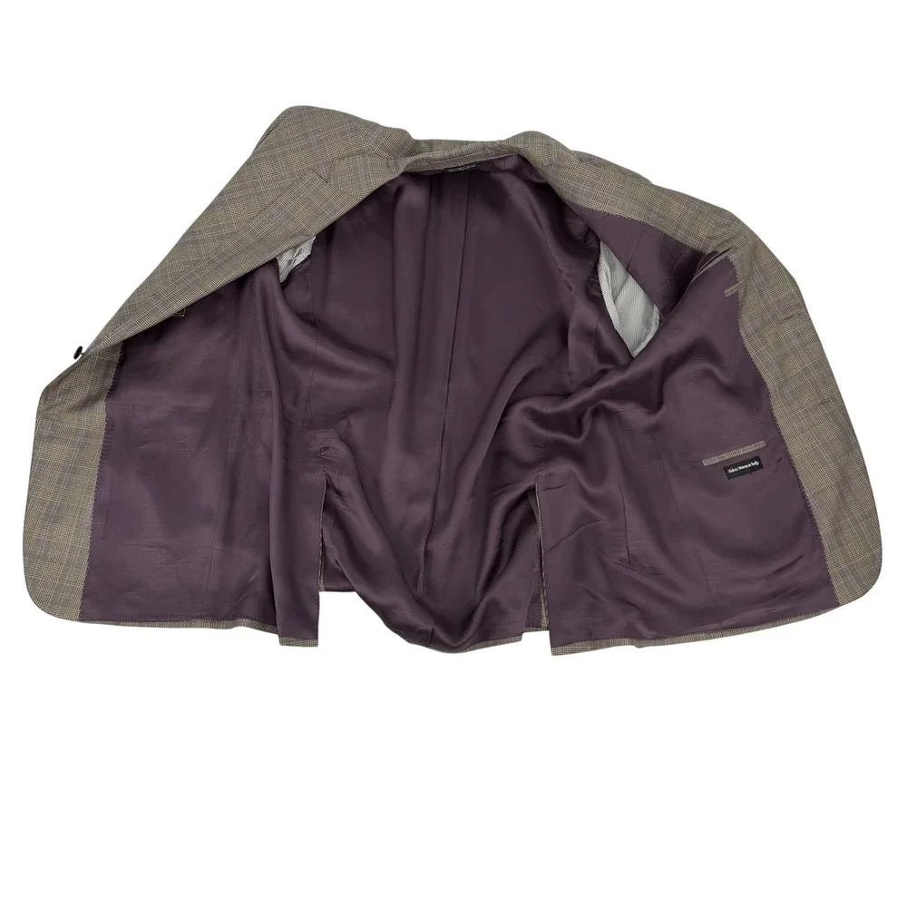 Jack‎ Victor 43R Wool Silk Blazer Brown Glen Plaid Sport Coat Luxury SPJ